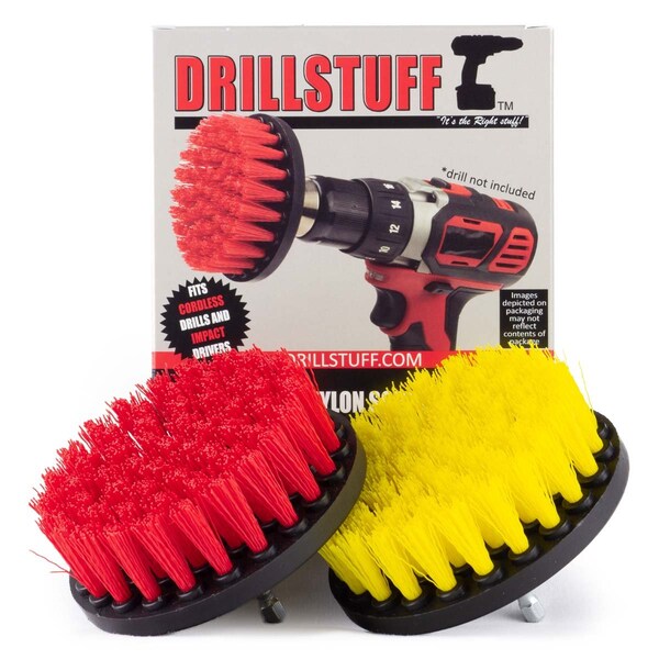 Drillstuff 4in quick change, Medium & Stiff drillbrush-Power Scrubbing, PK 2 4in-S-RY-QC-DS - main